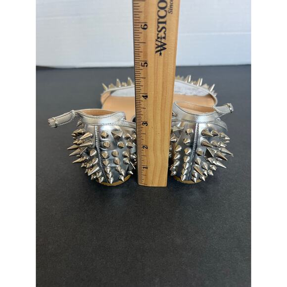 Christian Louboutin Silver Leather Druide Studded Ankle Strap Sandals Sz 5 - Picture 9 of 15